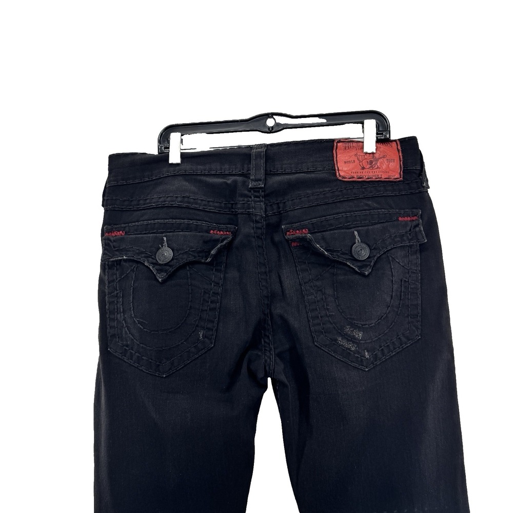 RARE True Religion Men 36x33 Ricky Super T Black Denim Jeans Red Stitch/Tag USA